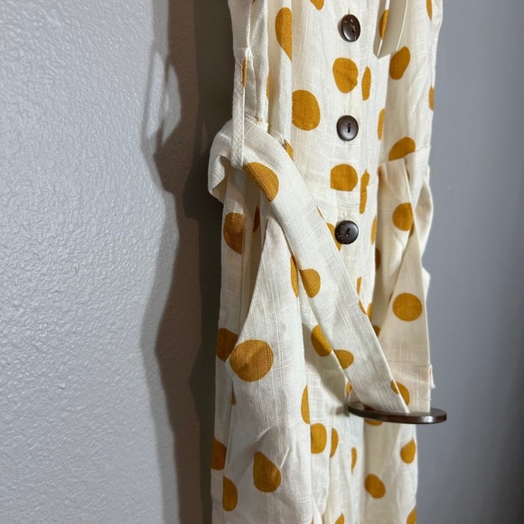 Monteau Los Angeles Polka Dot Jumpsuit Belted Sleeveless Linen Casual Size S - Picture 5 of 6